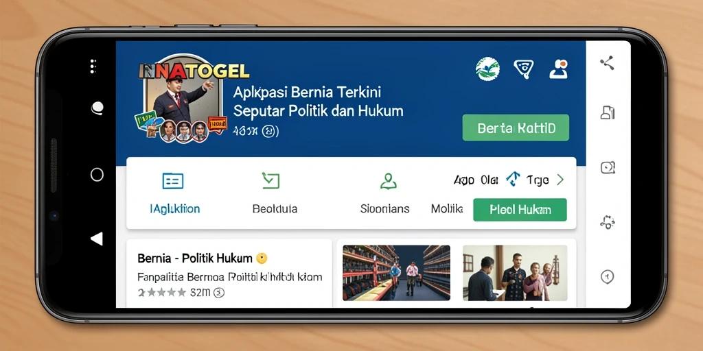 Antarmuka aplikasi INATOGEL menampilkan berita politik dan hukum terkini.
