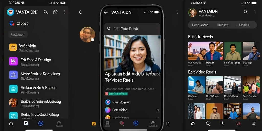 Screenshot VANTAIDN menampilkan antarmuka pengguna yang intuitif untuk edit video reels.