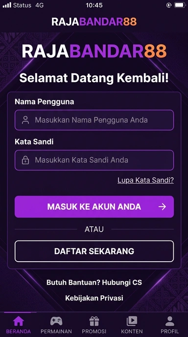 Tampilan halaman login rajabandar88